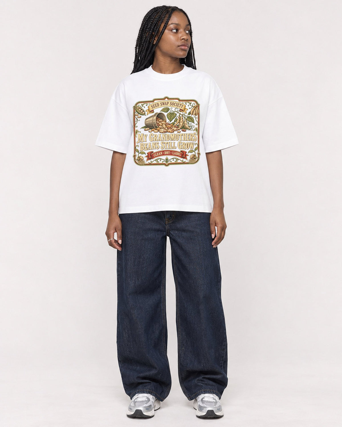 Mockup Boxy Heavyweight Tee White female full-body 04