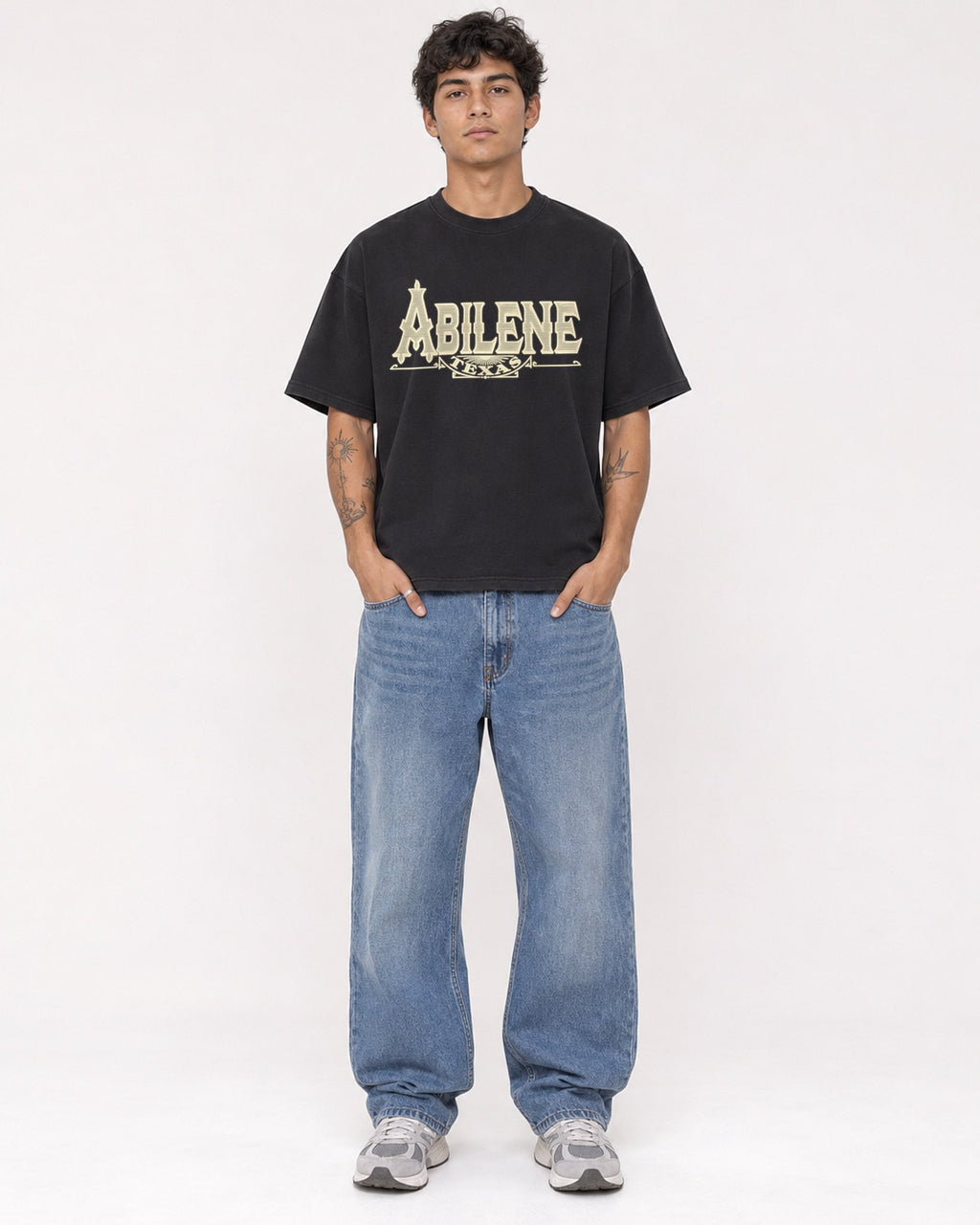 Mockup Boxy Heavyweight Tee Black male full-body 06