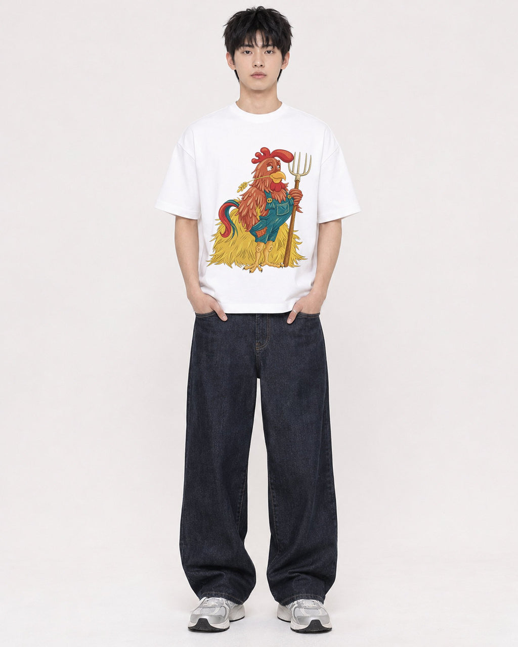 Mockup Boxy Heavyweight Tee White male full-body 01