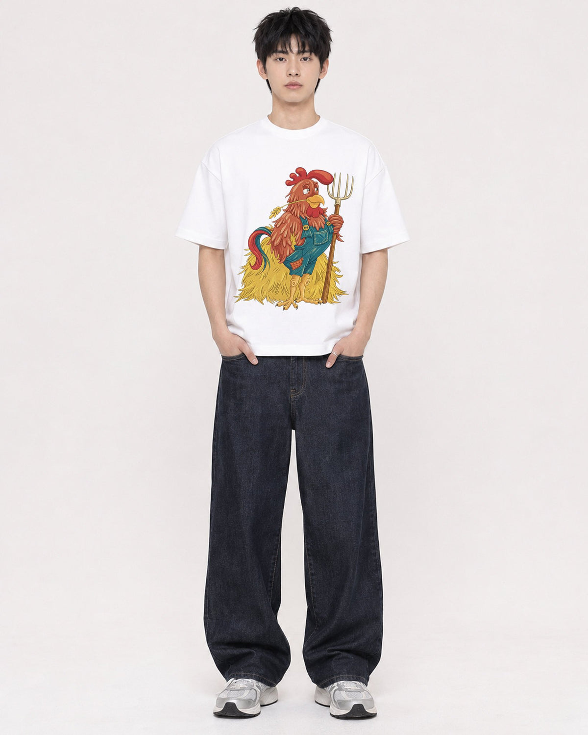 Mockup Boxy Heavyweight Tee White male full-body 01