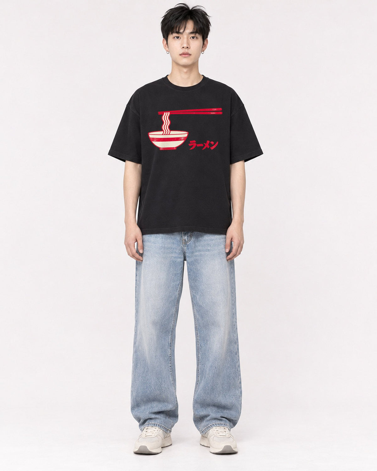 Mockup Boxy Heavyweight Tee Black male full-body 01