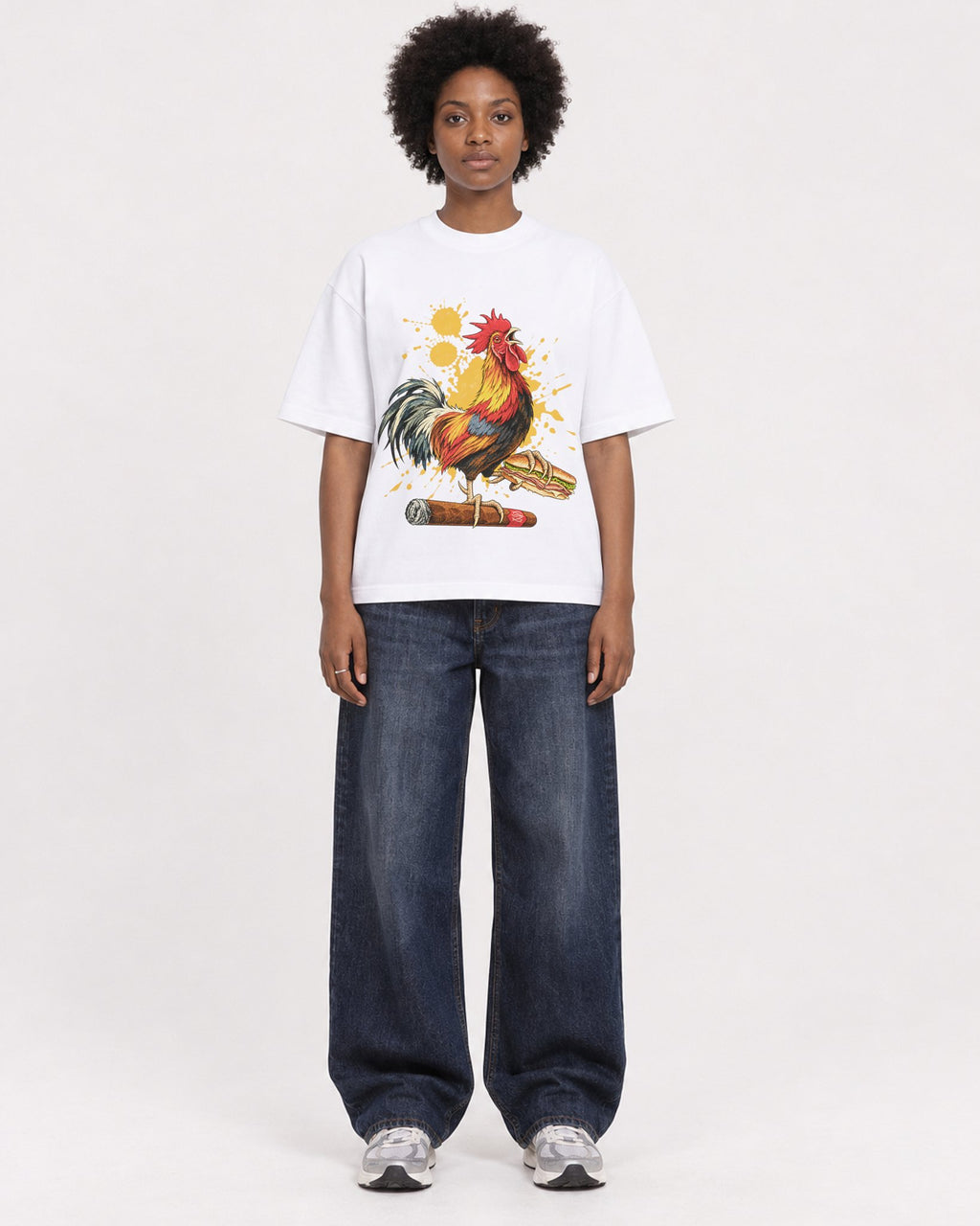 Mockup Boxy Heavyweight Tee White female full-body 14