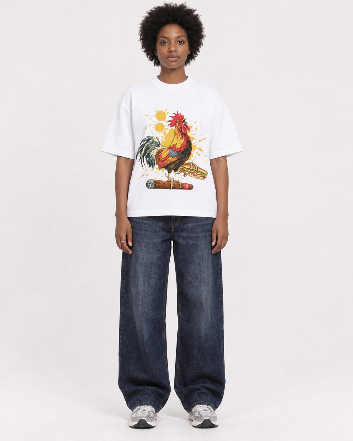 Mockup Boxy Heavyweight Tee White female full-body 14