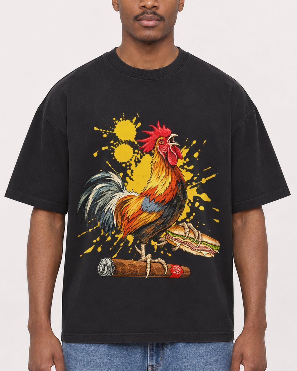 Mockup Boxy Heavyweight Tee Black male close-up 14