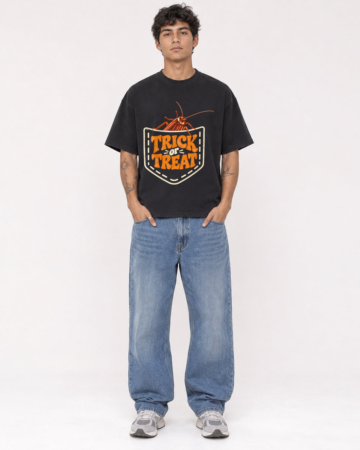 Mockup Boxy Heavyweight Tee Black male full-body 06
