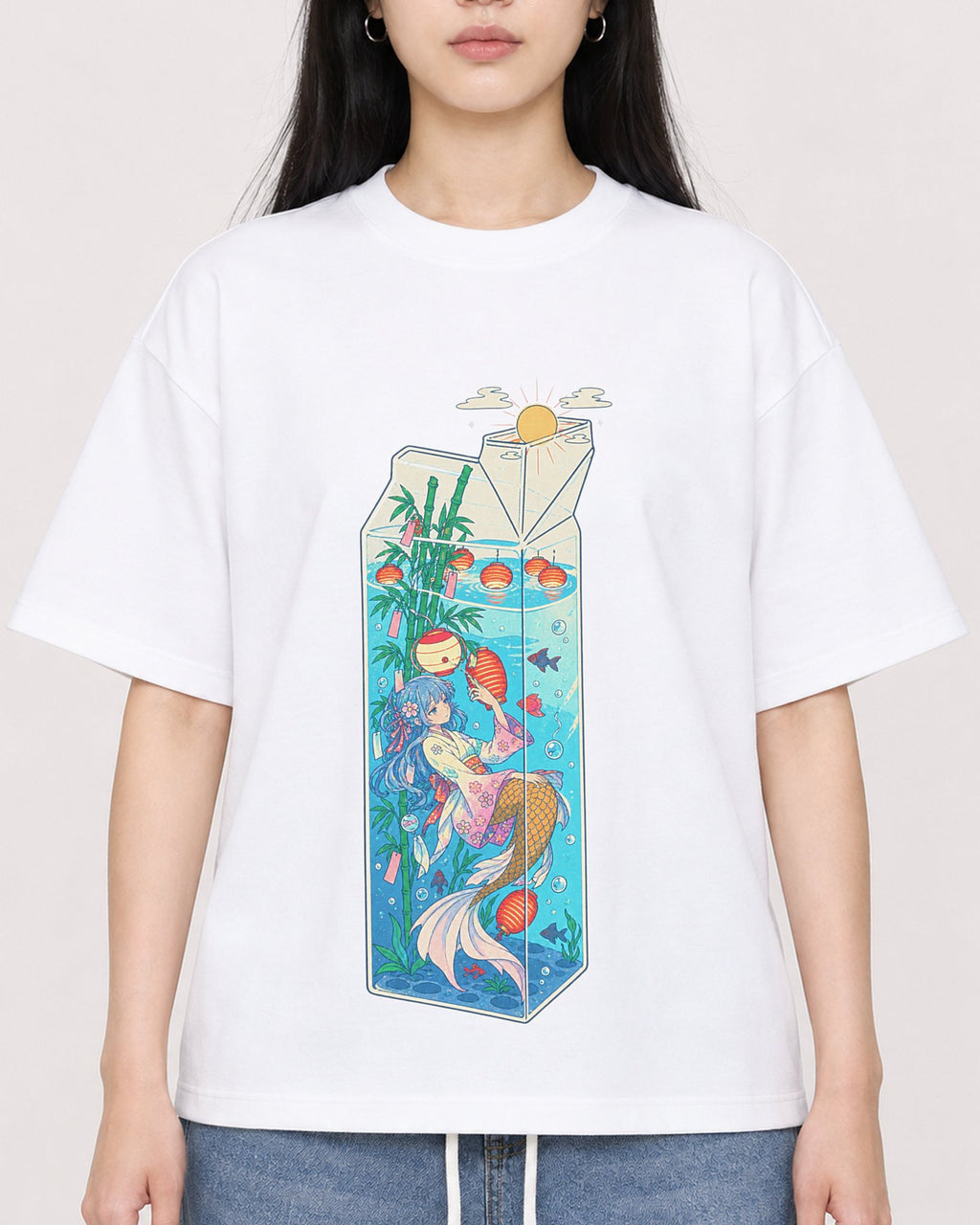 Mockup Boxy Heavyweight Tee White female close-up 01
