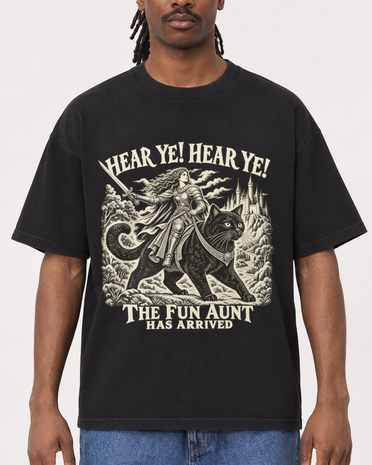 Mockup Boxy Heavyweight Tee Black male close-up 34