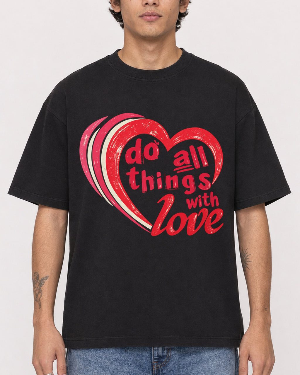 Mockup Boxy Heavyweight Tee Black male close-up 06