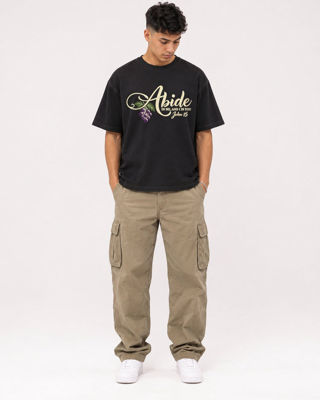 Mockup Boxy Heavyweight Tee Black male full-body 16
