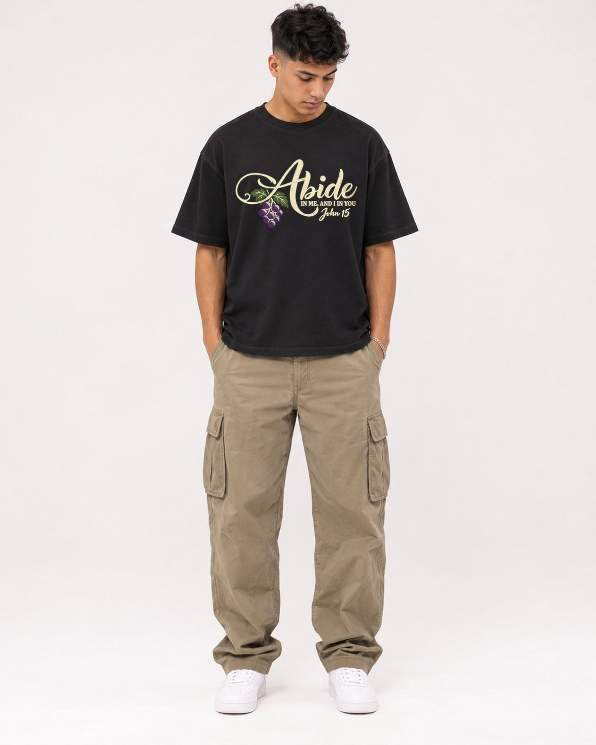 Mockup Boxy Heavyweight Tee Black male full-body 16