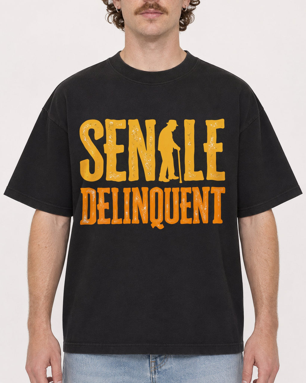 Mockup Boxy Heavyweight Tee Black male close-up 09