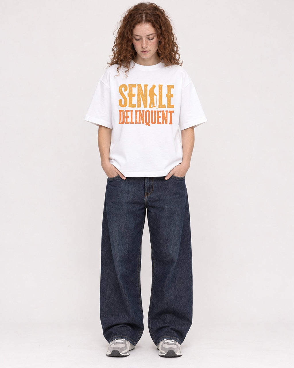 Mockup Boxy Heavyweight Tee White female full-body 09