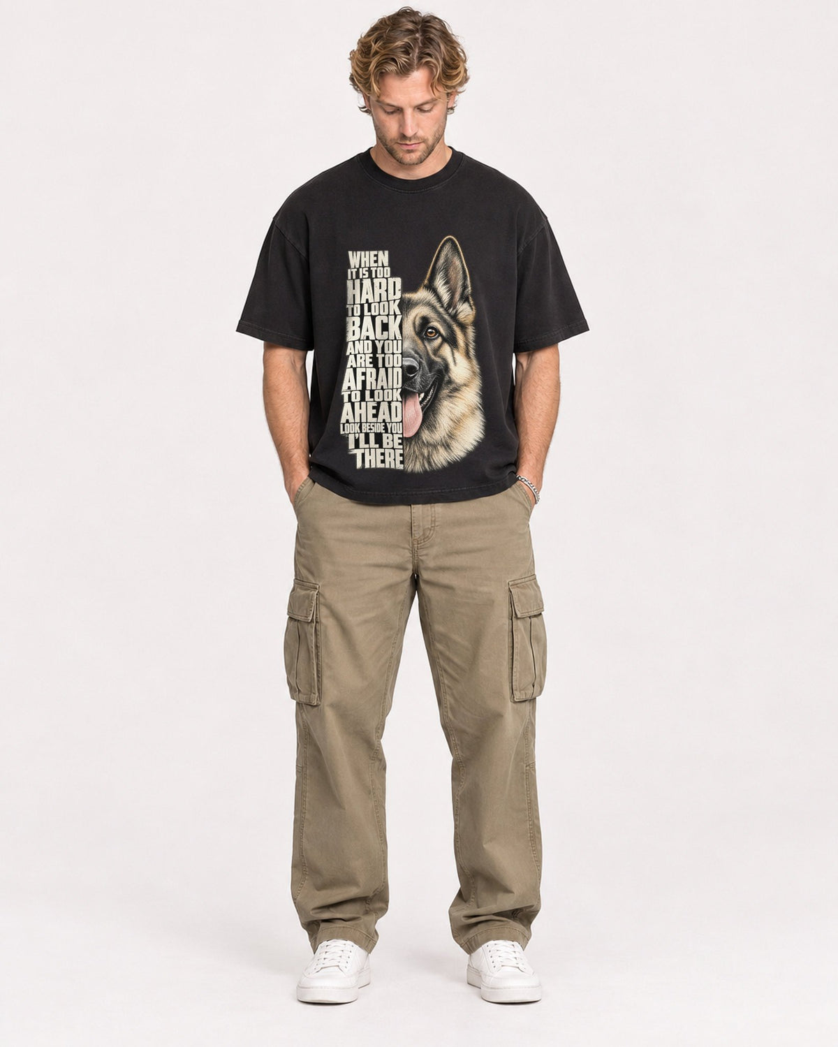 Mockup Boxy Heavyweight Tee Black male full-body 28