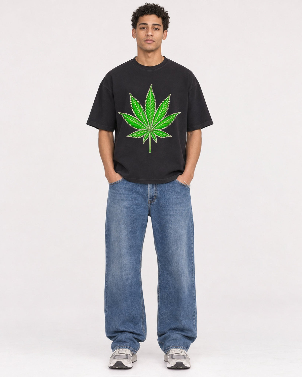 Mockup Boxy Heavyweight Tee Black male full-body 10