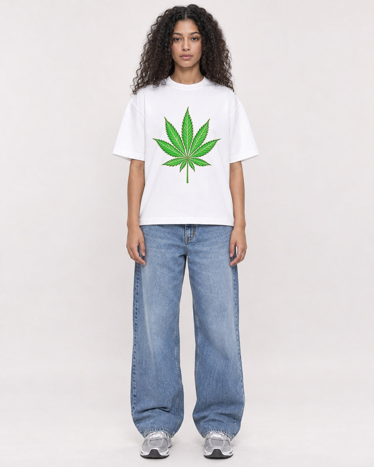 Mockup Boxy Heavyweight Tee White female full-body 10