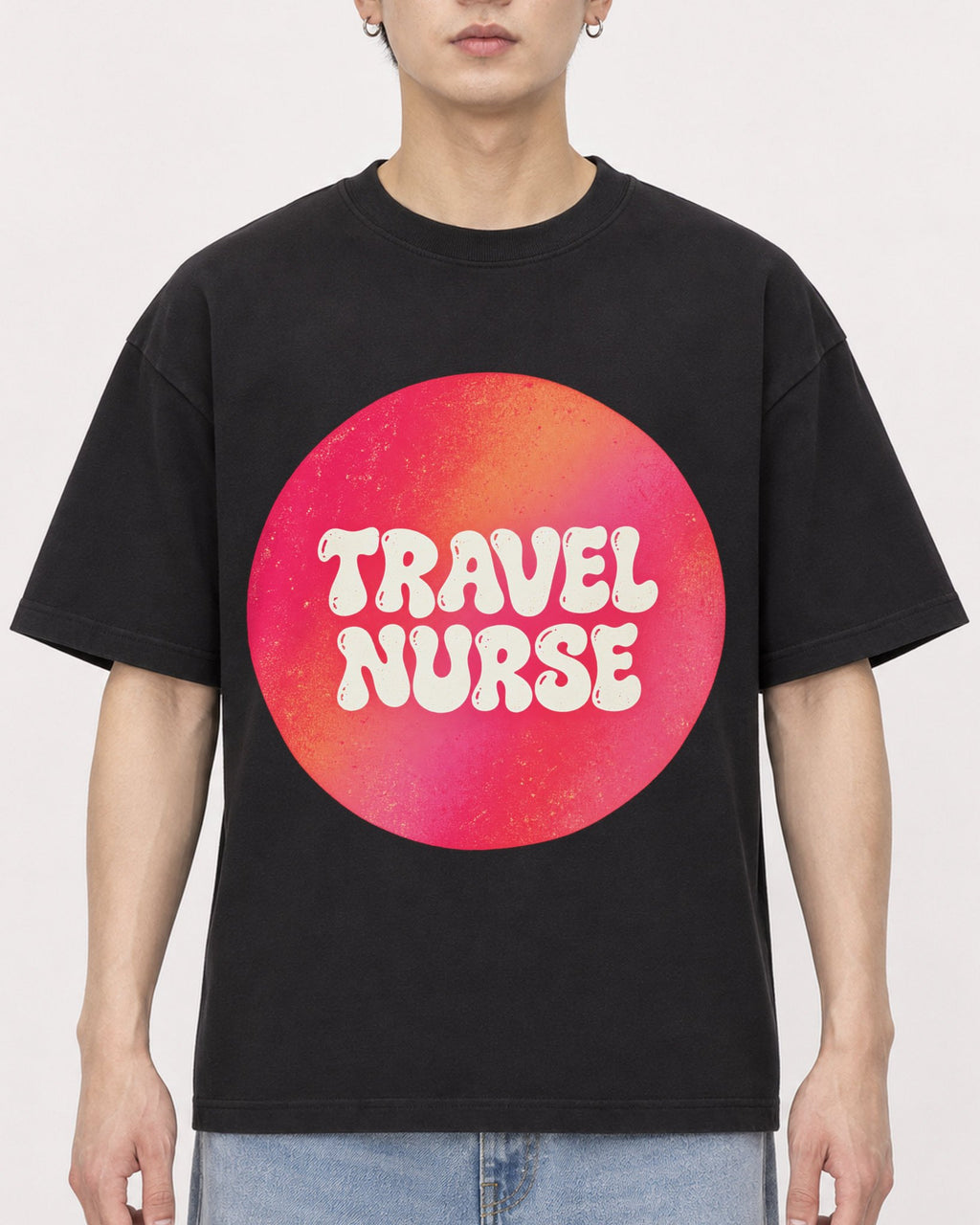 Mockup Boxy Heavyweight Tee Black male close-up 01