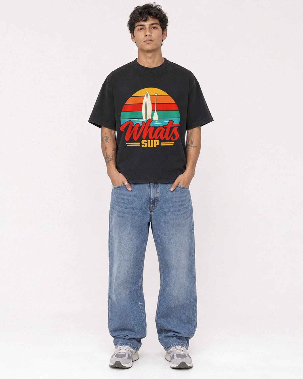 Mockup Boxy Heavyweight Tee Black male full-body 06