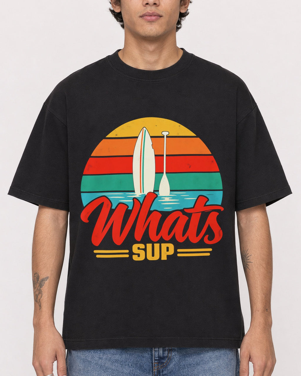Mockup Boxy Heavyweight Tee Black male close-up 06