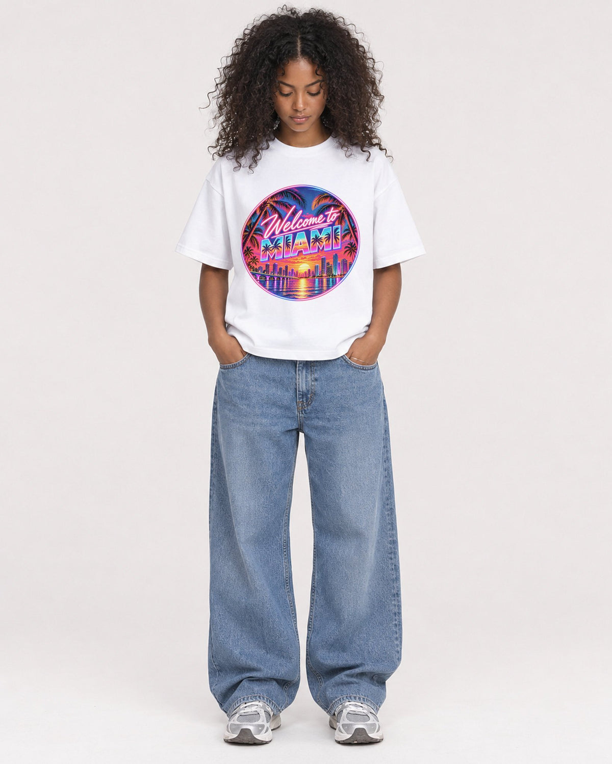Mockup Boxy Heavyweight Tee White female full-body 05