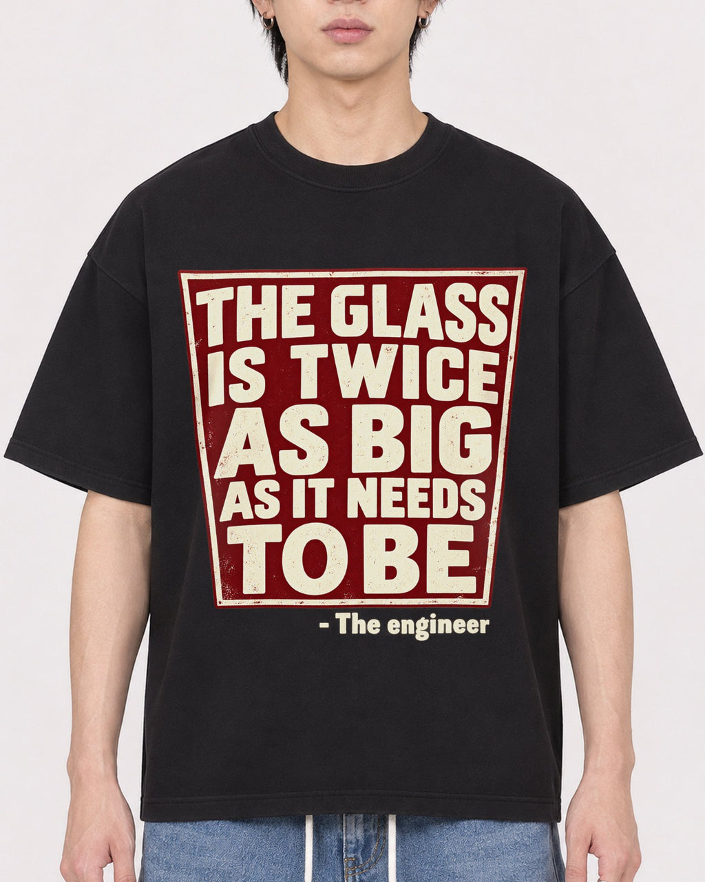 Mockup Boxy Heavyweight Tee Black male close-up 11
