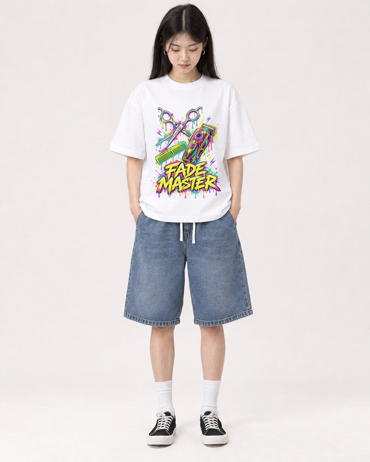 Mockup Boxy Heavyweight Tee White female full-body 01