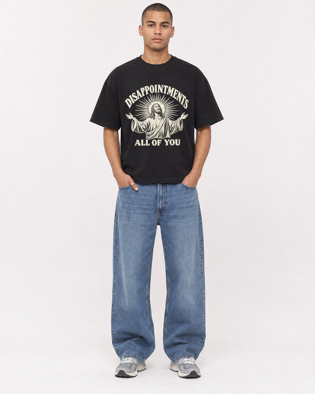 Mockup Boxy Heavyweight Tee Black male full-body 50