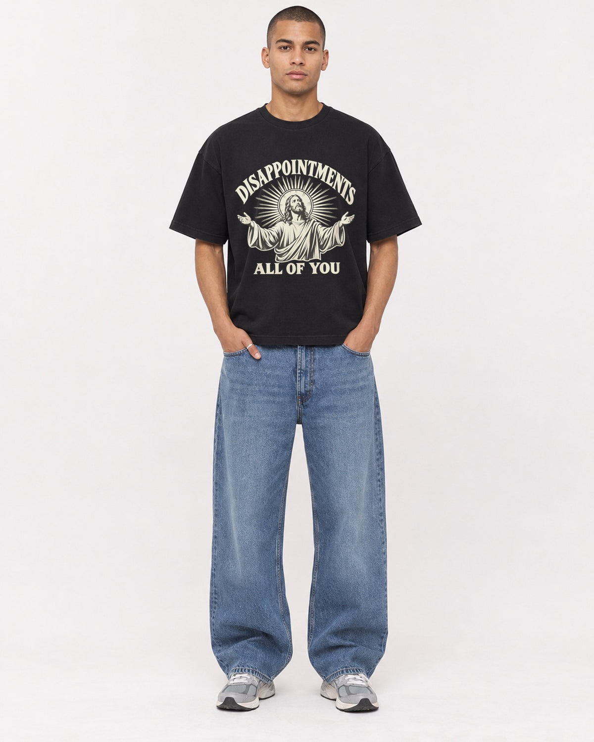 Mockup Boxy Heavyweight Tee Black male full-body 50