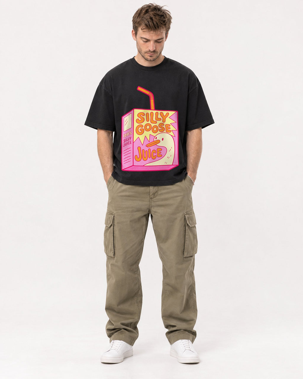 Mockup Boxy Heavyweight Tee Black male full-body 08