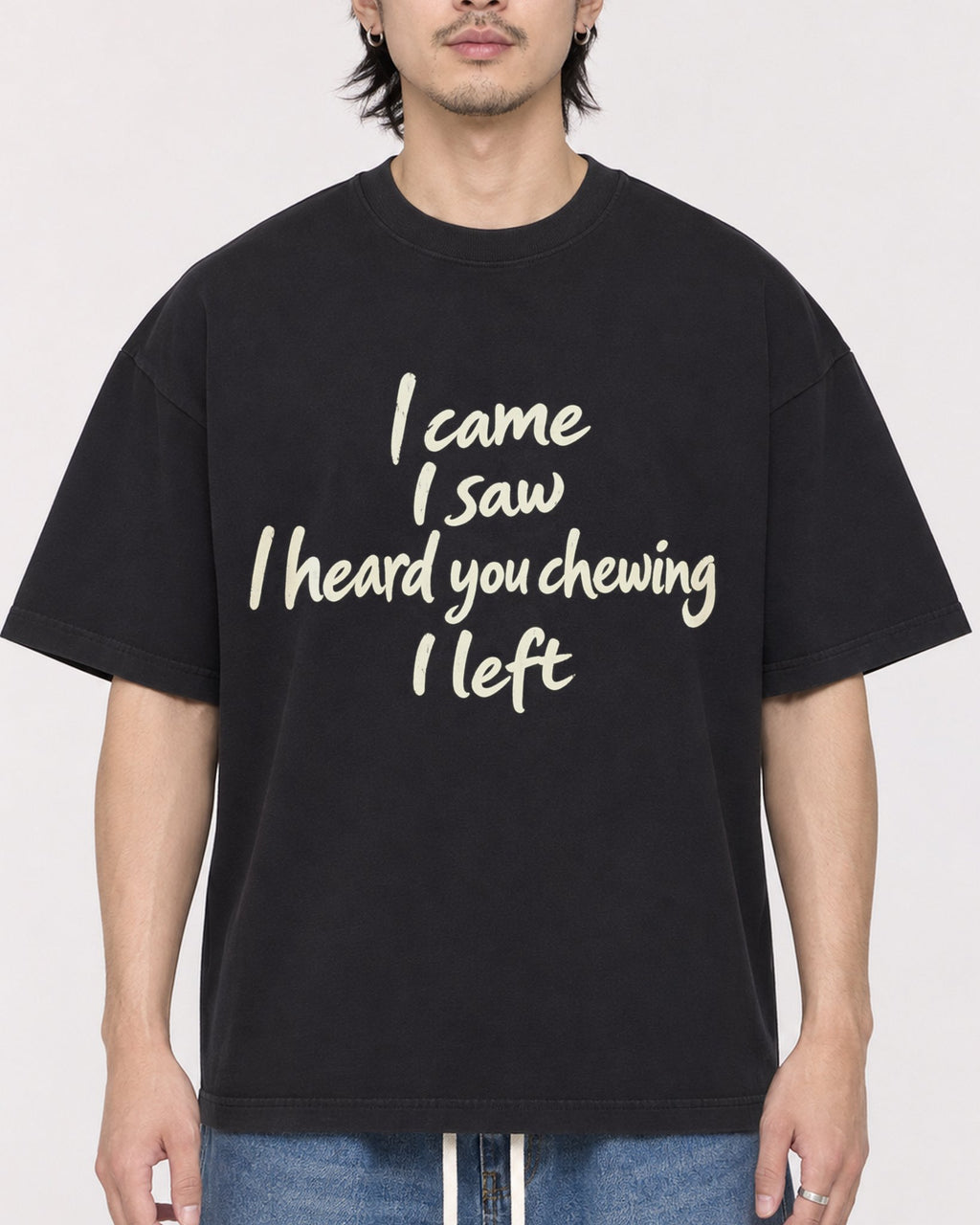Mockup Boxy Heavyweight Tee Black male close-up 23
