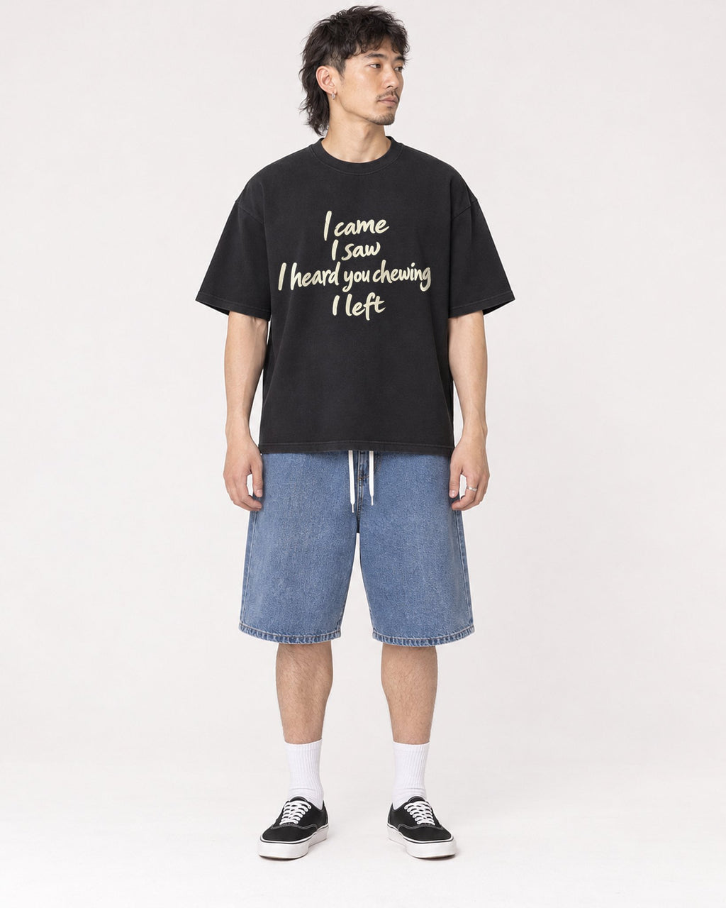 Mockup Boxy Heavyweight Tee Black male full-body 23