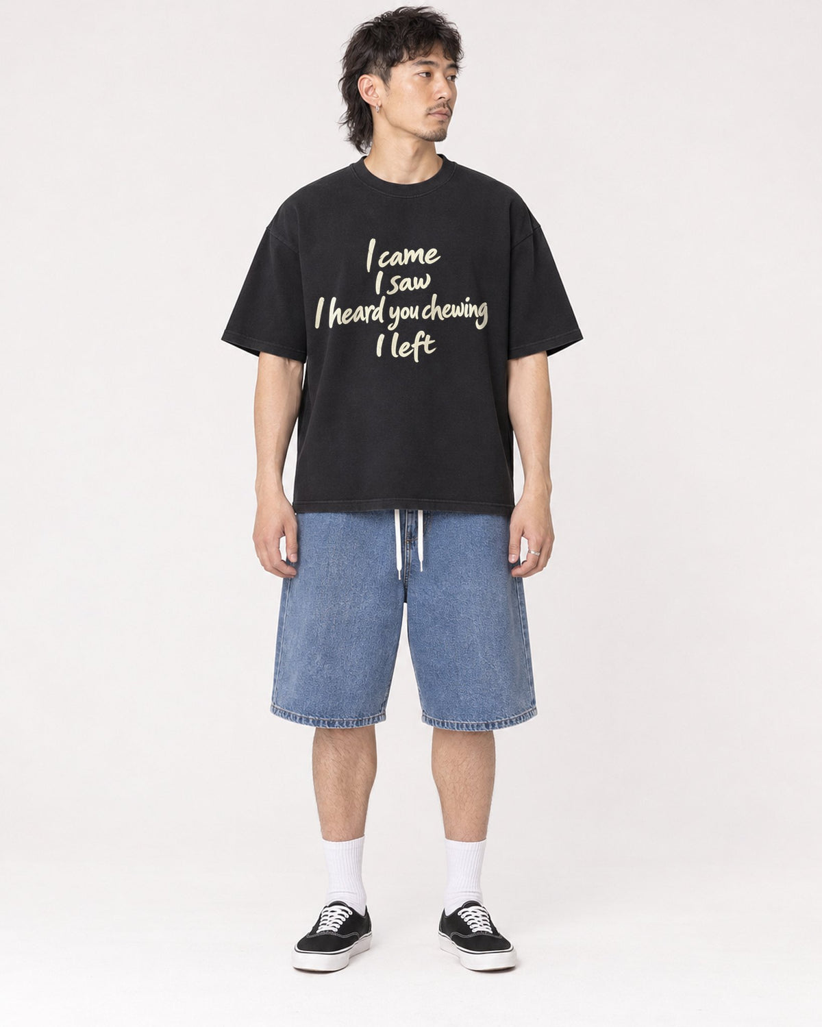 Mockup Boxy Heavyweight Tee Black male full-body 23