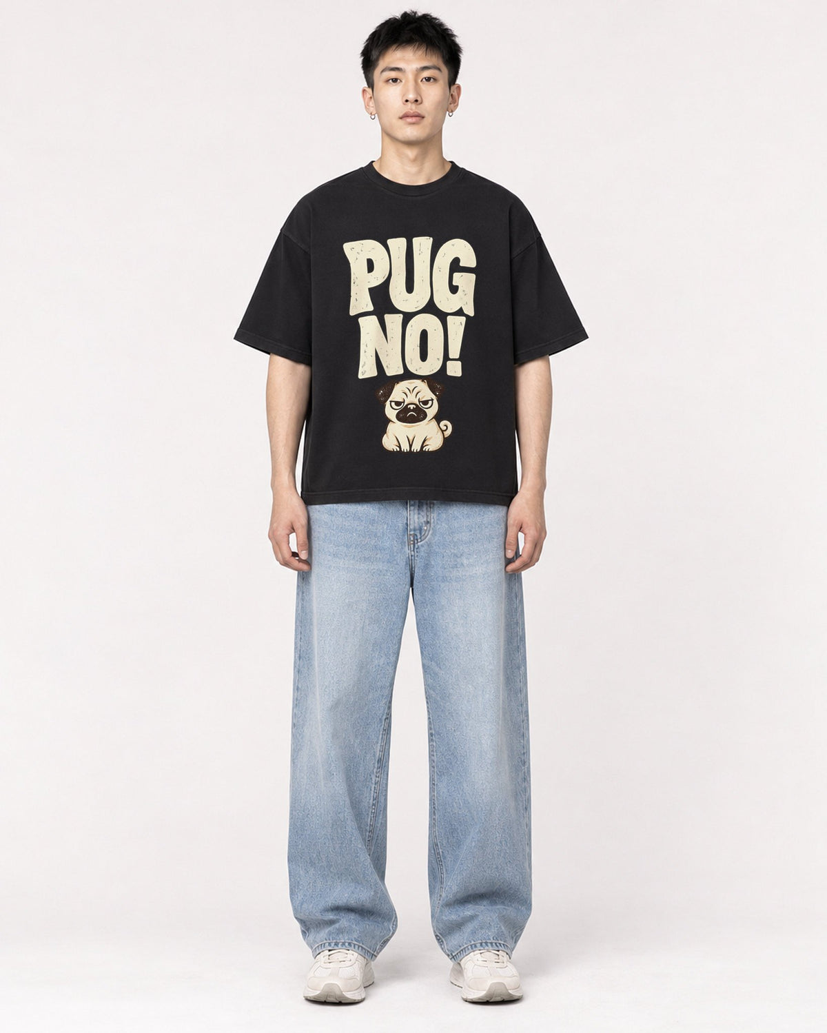 Mockup Boxy Heavyweight Tee Black male full-body 21