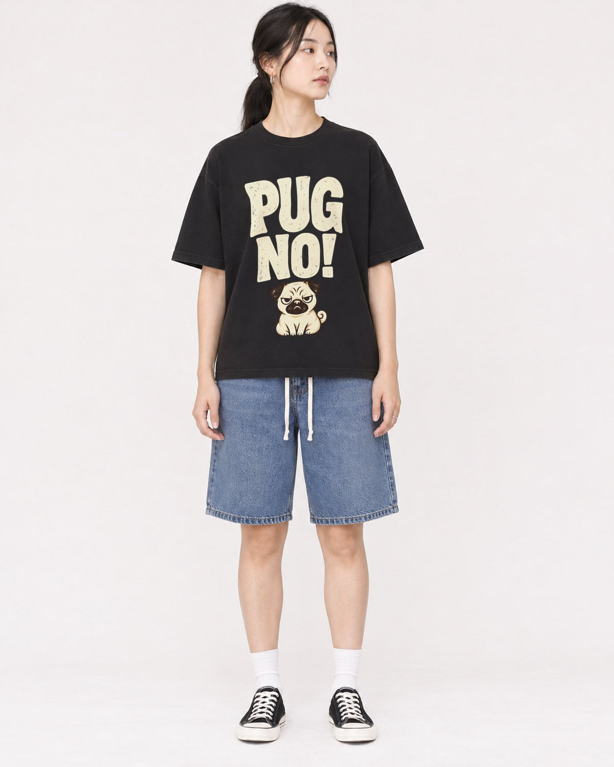 Mockup Boxy Heavyweight Tee Black female full-body 21