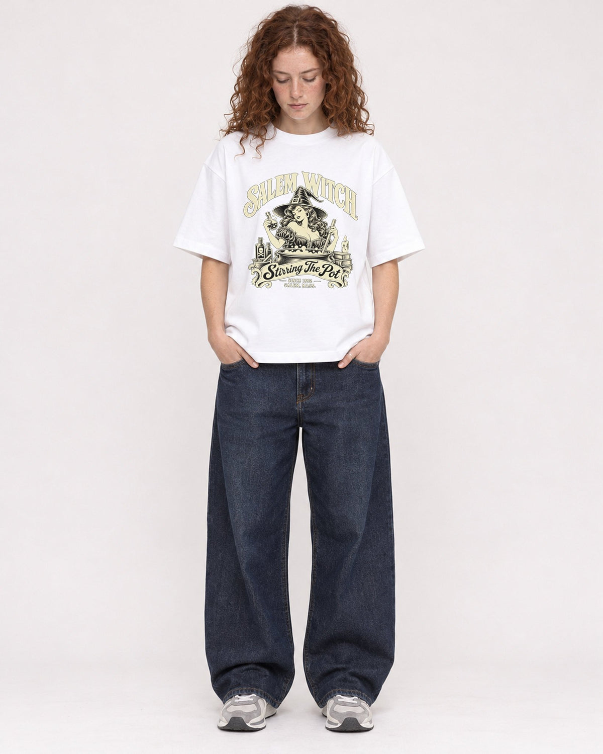 Mockup Boxy Heavyweight Tee White female full-body 09