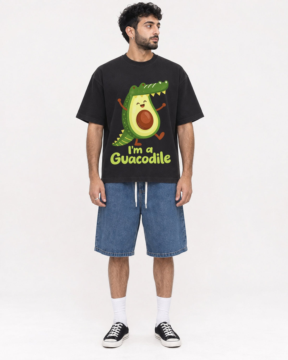 Mockup Boxy Heavyweight Tee Black male full-body 07
