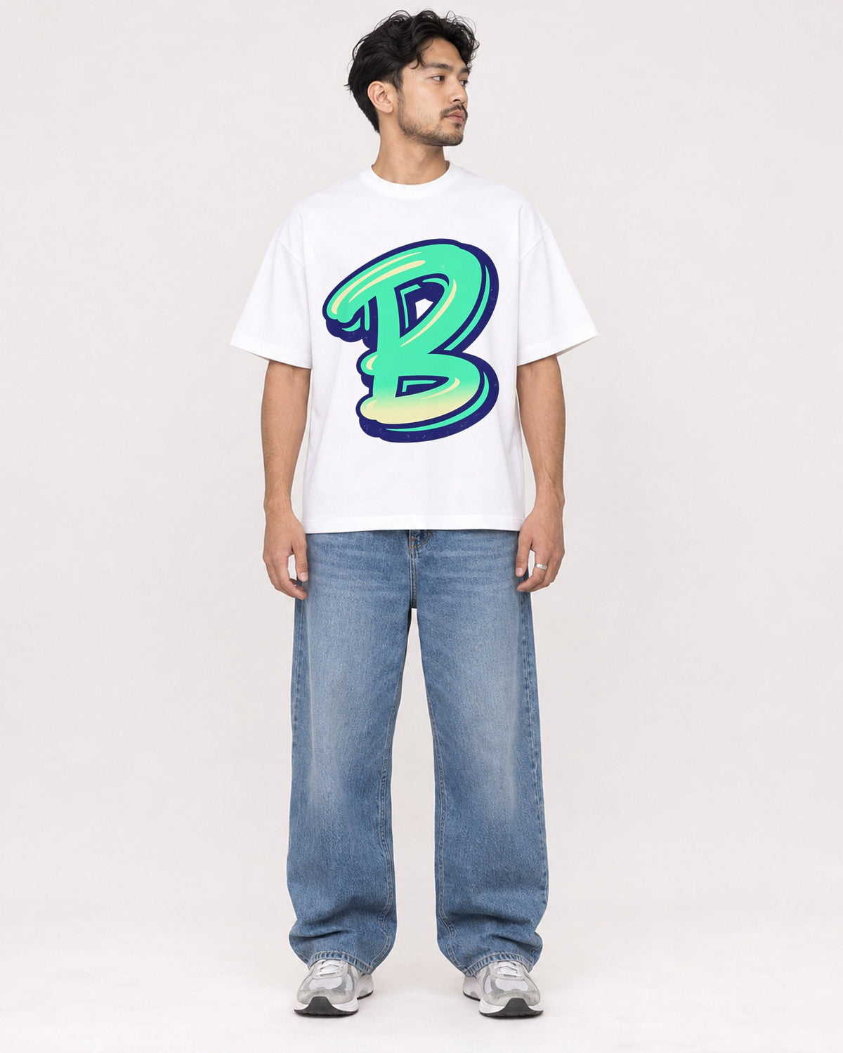Mockup Boxy Heavyweight Tee White male full-body 02