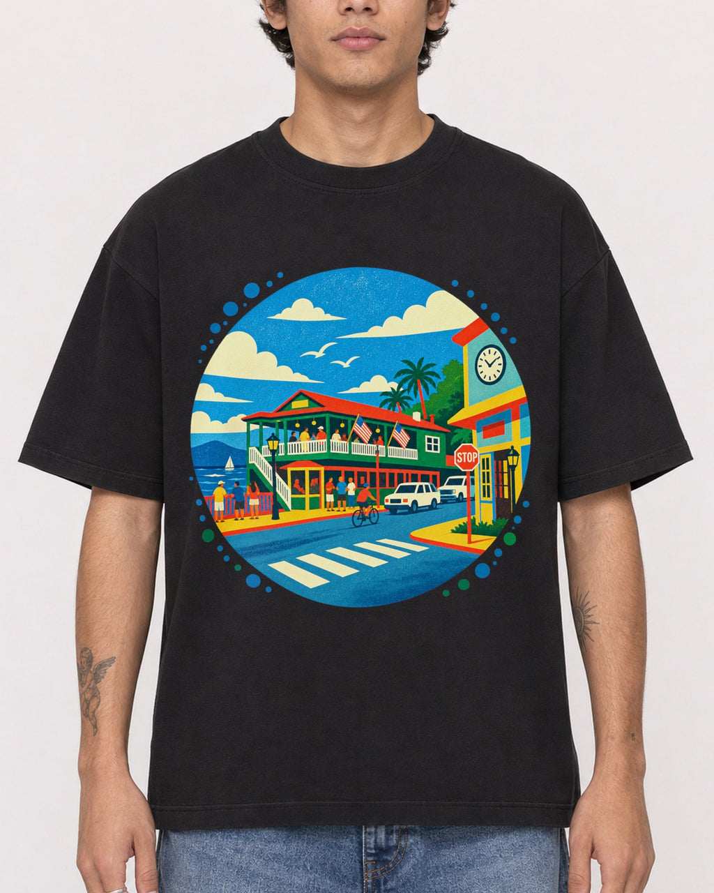 Mockup Boxy Heavyweight Tee Black male close-up 06