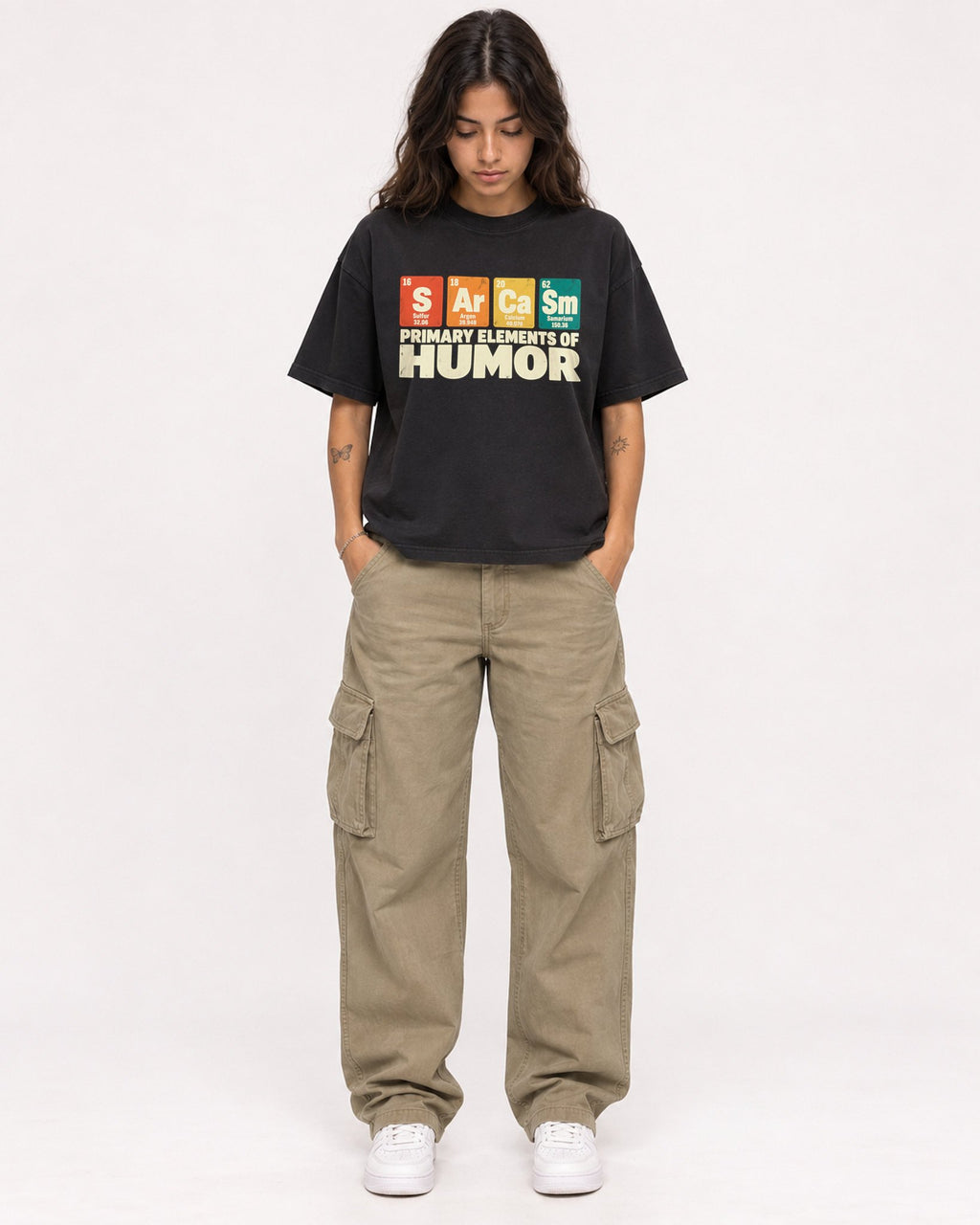 Mockup Boxy Heavyweight Tee Black female full-body 06
