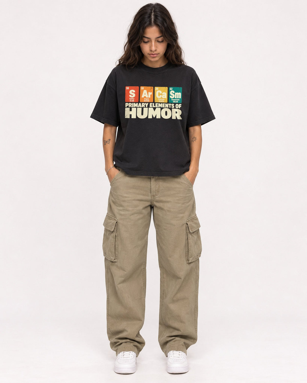 Mockup Boxy Heavyweight Tee Black female full-body 06