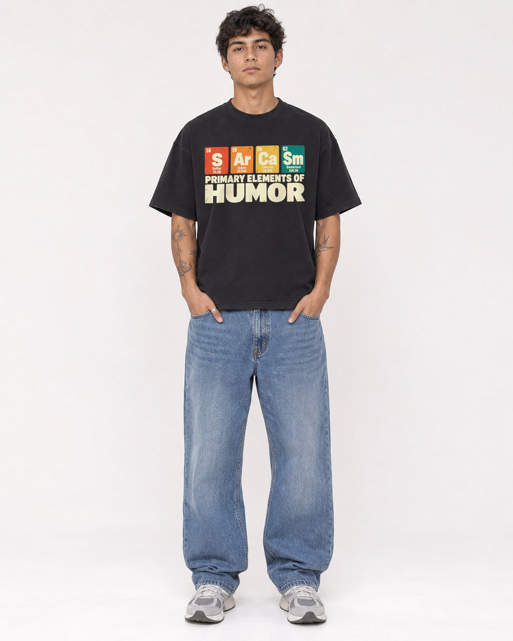 Mockup Boxy Heavyweight Tee Black male full-body 06