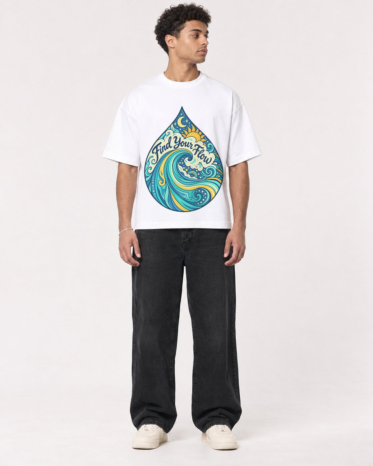 Mockup Boxy Heavyweight Tee White male full-body 10