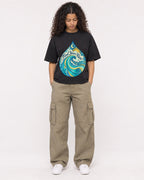 Mockup Boxy Heavyweight Tee Black female full-body 10