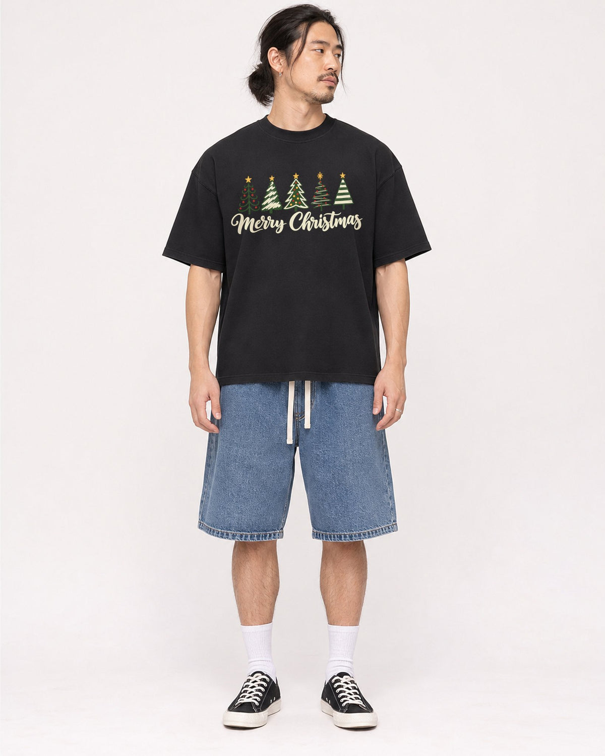 Mockup Boxy Heavyweight Tee Black male full-body 43