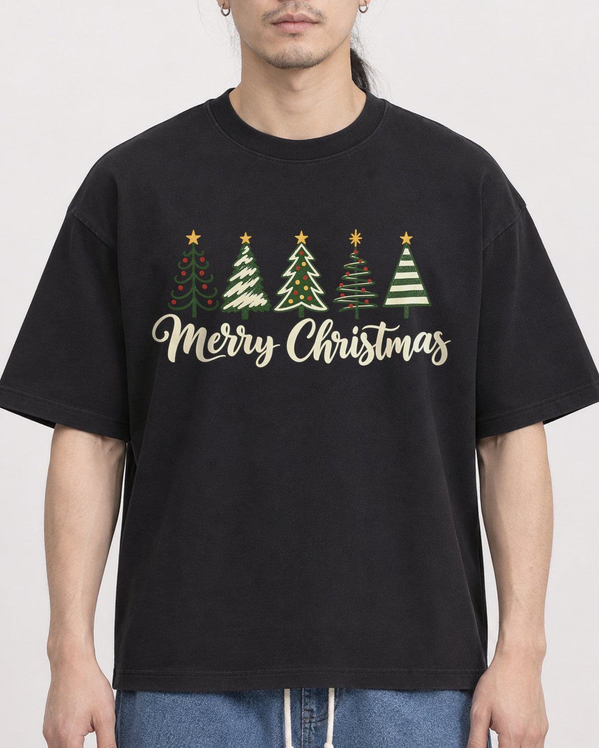 Mockup Boxy Heavyweight Tee Black male close-up 43