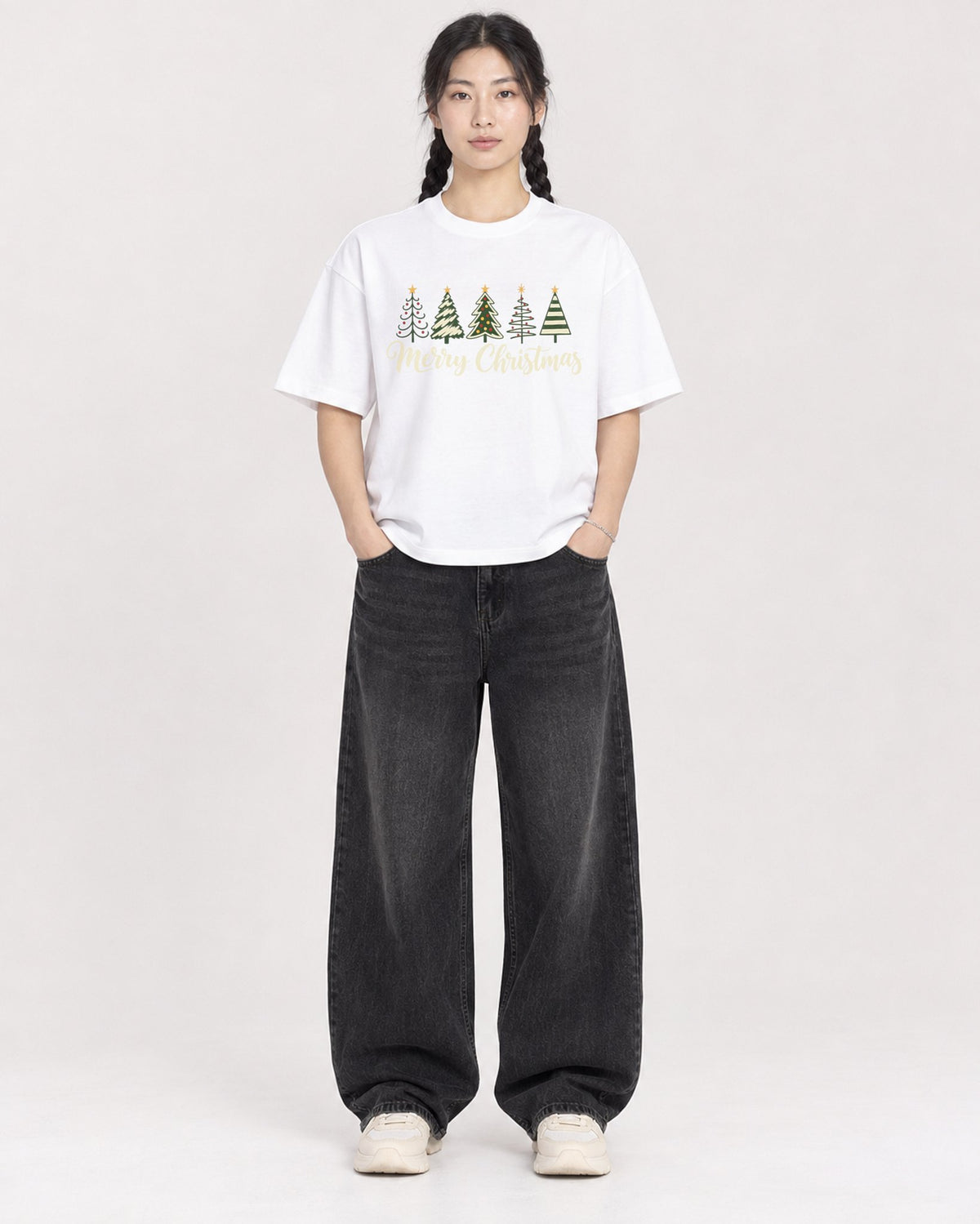 Mockup Boxy Heavyweight Tee White female full-body 43