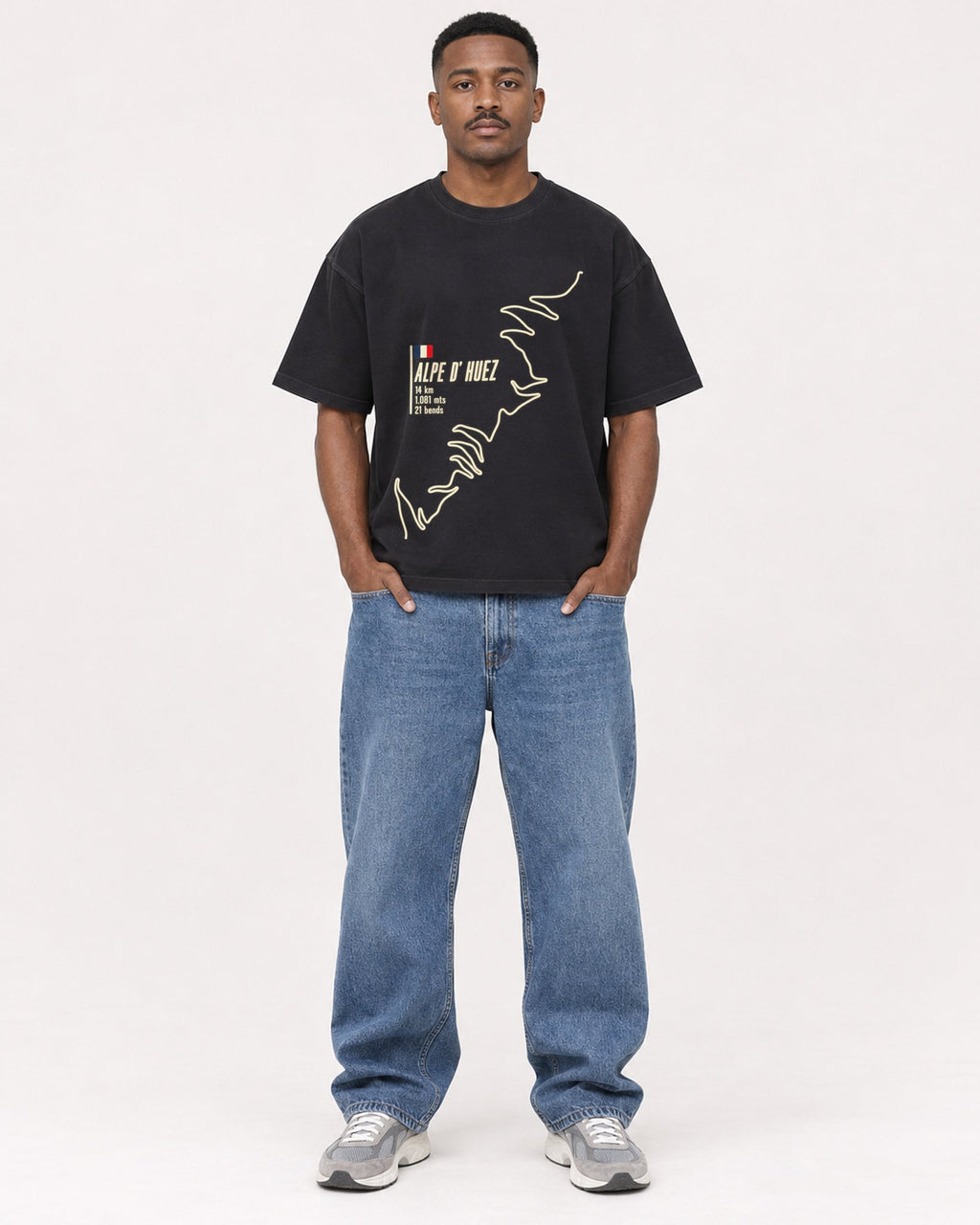 Mockup Boxy Heavyweight Tee Black male full-body 14