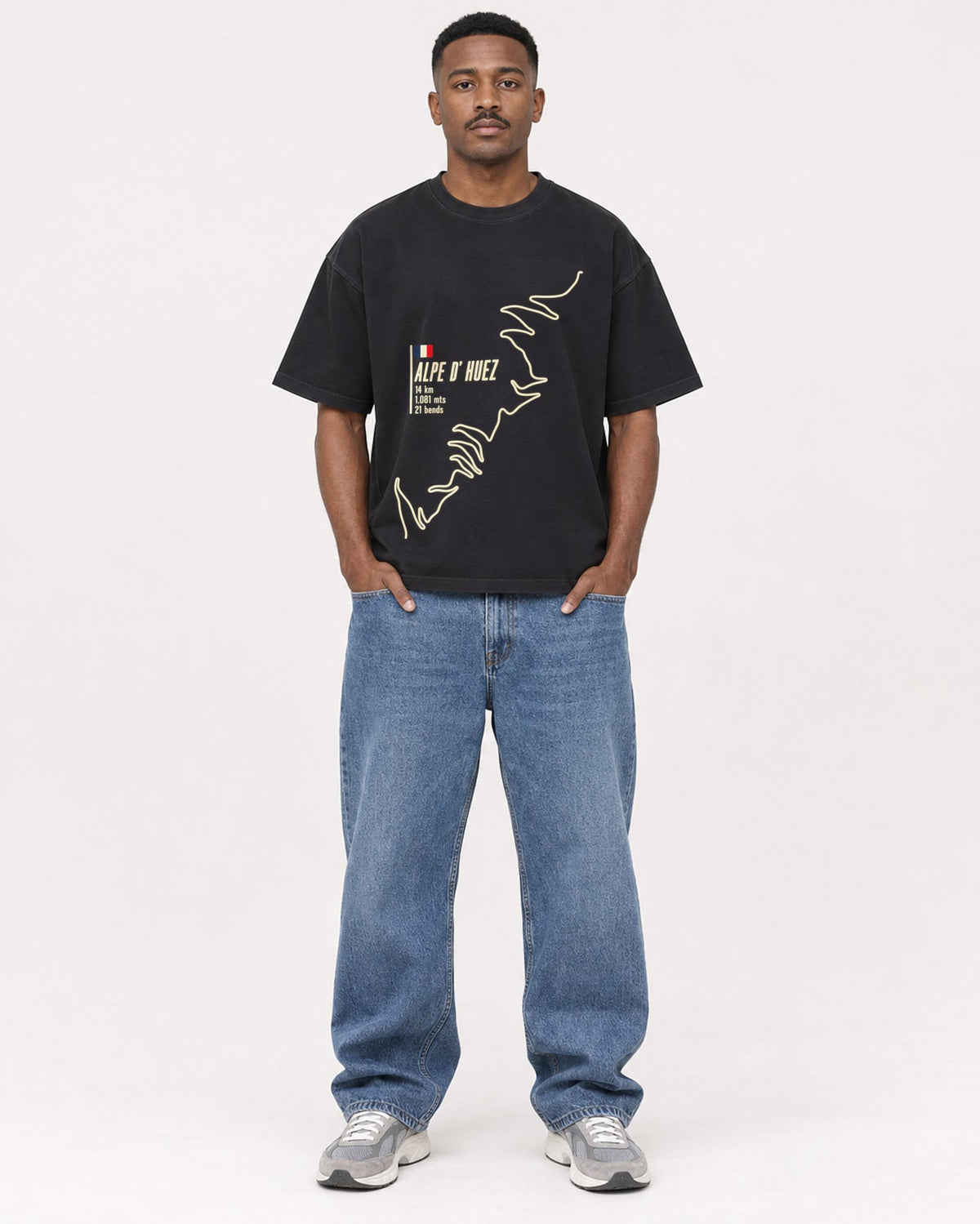 Mockup Boxy Heavyweight Tee Black male full-body 14