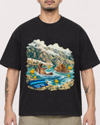 Mockup Boxy Heavyweight Tee Black male close-up 12