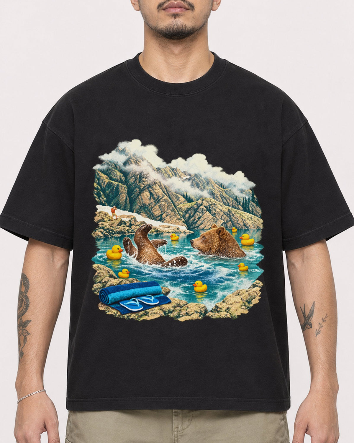 Mockup Boxy Heavyweight Tee Black male close-up 12