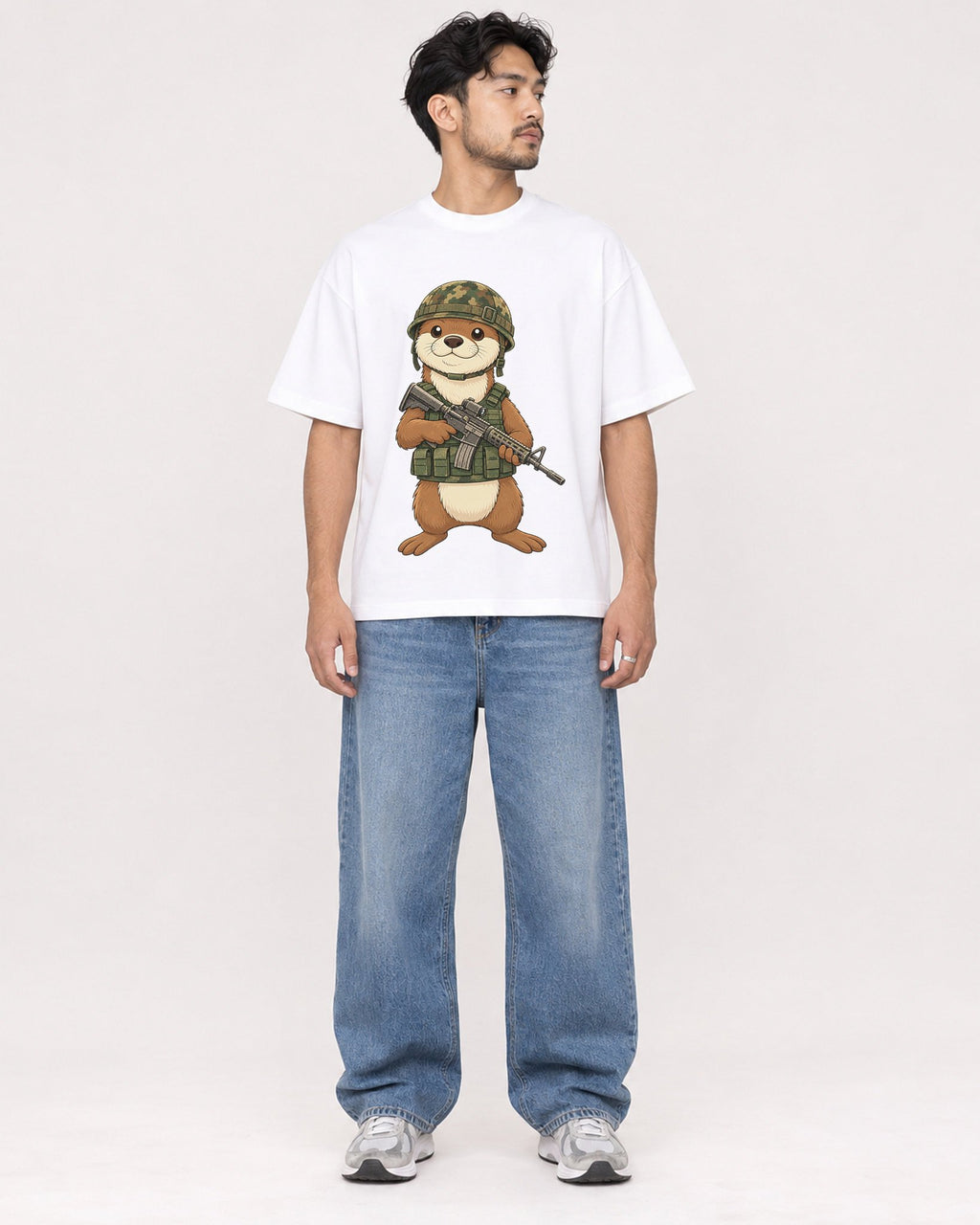 Mockup Boxy Heavyweight Tee White male full-body 02